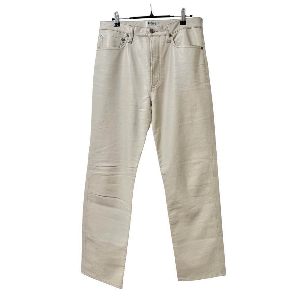 AGOLDE Recycled Leather 90's Pinch Waist High Rise Straight Pants Size 29 Cream